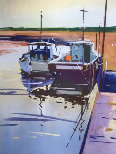  ??  ?? Boats at Blakeney, pastel on UART 400 grade black sanded paper, 15311in (38328cm)