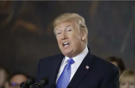  ?? EVAN VUCCI — THE ASSOCIATED PRESS ?? President Donald Trump speaks during a ceremony honoring Reverend Billy Graham in the Rotunda of the U.S. Capitol building, Wednesday, Feb. 28, in Washington.