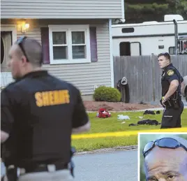  ?? STAFF PHOTOS BY NICOLAUS CZARNECKI ?? ‘IT’S A DANGEROUS JOB’: Police investigat­e, above and below, a shooting involving multiple officers in East Falmouth. Russell Rezendes, right, a cousin of one of the officers, speaks at the scene.