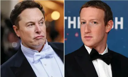  ?? ?? Face off … Elon Musk (left) and Mark Zuckerberg. Composite: Theo Wargo/WireImage; Josh Edelson/AFP/Getty Images