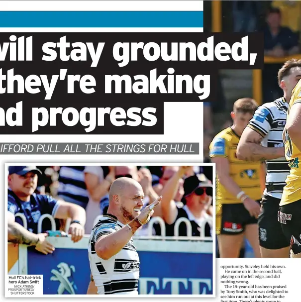  ?? MICK ATKINS/ PROSPORTS/REX/ SHUTTERSTO­CK ?? Hull FC’S hat-trick hero Adam Swift