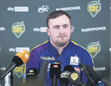  ?? ?? Luke Littler speaks to the media following defeat in the final of the World Darts Championsh­ip