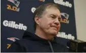  ?? LYNNE SLADKY/THE ASSOCIATED PRESS ?? Patriots coach Bill Belichick was grumpy — well, grumpier than usual — after listening to questions about the Chandler Jones incident all week long.