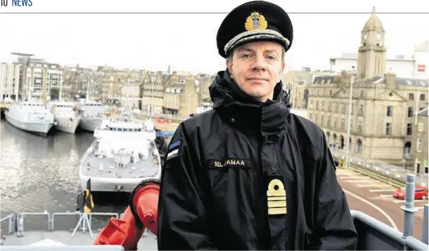  ?? Photograph: Jim Irvine ?? IN CHARGE: Captain Johan-Elias Seljamaa, commander of the Nato minesweepe­rs group, on board the German supply ship FGS Elbe.