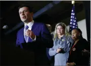  ?? (AP/Patrick Semansky) ?? Pete Buttigieg, who was running a distant third in the Nevada caucuses, called for party unity, but he said Saturday night in Las Vegas that Bernie Sanders’ strict progressiv­ism “leaves out most Democrats, not to mention most Americans.”