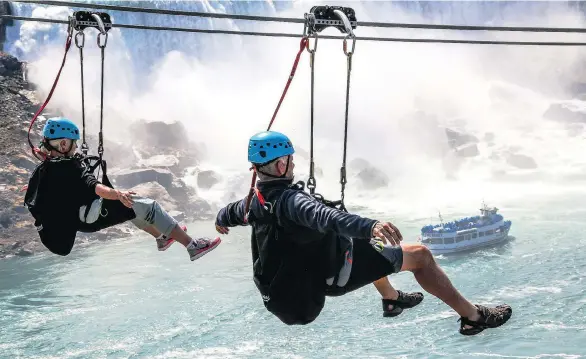  ?? PHOTOS: HANS TAMMEMAGI ?? The 660-metre-long Mist Rider Zipline drops 53 metres through the spray to deliver thrill-seekers to the base of the roaring falls. Chance are good you’ll scream.