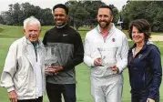  ?? Courtesy Photo ?? DeVaughn Robinson, second from left, and Craig Lurie, second from right, earn a photo with Champions founder Jackie Burke Jr. and club vice president Robin Burke after winning Sunday.