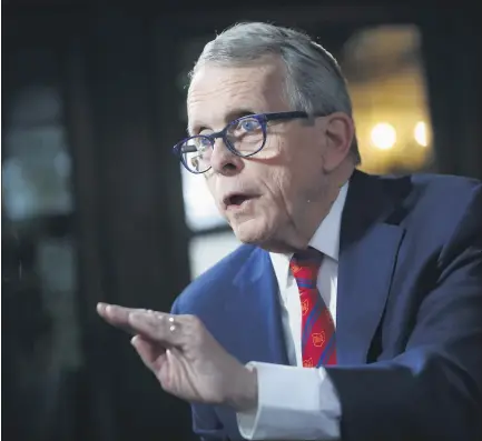  ?? JOHN MINCHILLO - THE ASSOCIATED PRESS ?? Ohio Gov. Mike DeWine, shown in 2019, said Aug. 4 “we don’t know exactly what is going to happen as we move forward” toward the start of high school sports competitio­n in the fall.