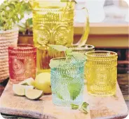  ?? ?? Ella James Set of 4 Embossed Tumblers, Embossed Glass Drinks Pitcher, Yellow, Ella James.