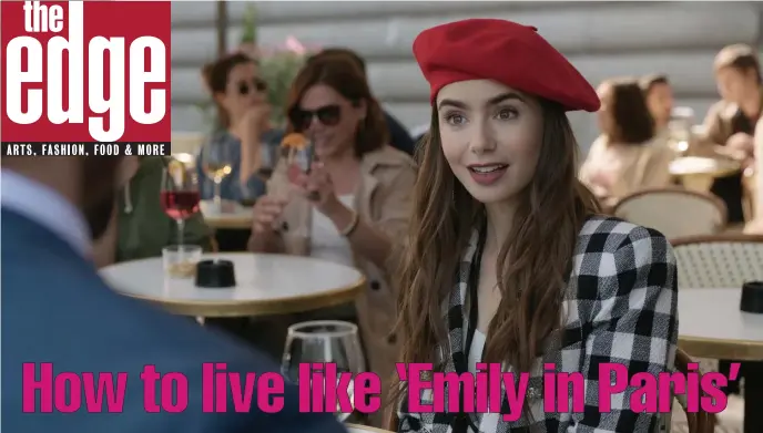  ??  ?? OOH LA LA: The beret-clad Emily (Lily Collins) has viewers fantasizin­g about living the good life in Paris, and envying her hair and eyebrows.