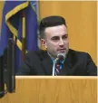  ?? NED GERARD/HEARST CONNECTICU­T MEDIA/POOL ?? State Trooper Joshua Jackson testifies in Connecticu­t Superior Court on the third day of fellow trooper Brian North’s trial in Milford. North is charged with manslaught­er for shooting Mubarak Soulemane in January 2020 in West Haven.