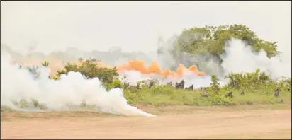  ?? (Ministry of the Presidency photo) ?? One of the scenes at the Tacama Training Area on Thursday morning as the ‘final attack’ of exercise ‘Homeguard’ got underway.