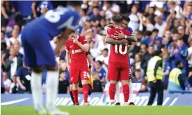  ?? Photograph: Adam Davy/PA ?? Alexis Mac Allisteran­dEnzo Fernández embrace each other but would have benefited from playing together in the same team.