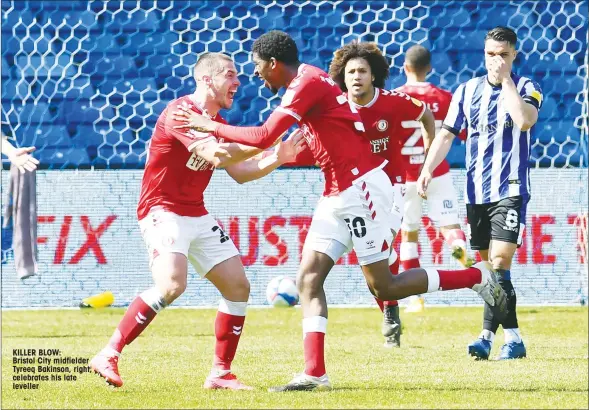  ??  ?? KILLER BLOW:
Bristol City midfielder Tyreeq Bakinson, right, celebrates his late leveller