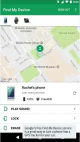  ??  ?? Google’s free Find My Device service is a great way to turn a phone into a GPS tracker for your car.