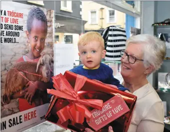  ??  ?? Dylan Moran (aged 2) with his grandmothe­r Ina Bourke, a Trócaire Cork volunteer from Churchtown, at the launch of the Tróaire the ‘Gifts of Love’ campaign for this Christmas. Photo: Mike English