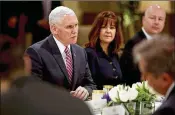  ?? RAAD ADAYLEH / AP ?? Vice President Mike Pence and wife Karen attend a lunch hosted by Jordan’s King Abdullah II at the Husseiniye­h Palace in Amman, Jordan, on Sunday.