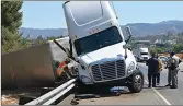  ?? Rick McClure/For The Signal ?? California Highway Patrol officers investigat­e a crash on Interstate 5 on Monday.