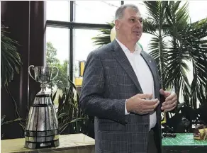  ?? GREG SOUTHAM ?? CFL commission­er Randy Ambrosie was in Edmonton Thursday to chat about the 2018 Grey Cup. Tickets are now on sale.