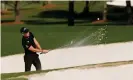  ?? Photograph: Mike Segar/Reuters ?? Danny Willett plays out from a bunker on the 7th hole during the second round. The 2016 Masters champion shot 66 to move into contention.