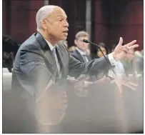  ?? "1 1)050 ?? Former Homeland Security Secretary Jeh Johnson testifies to the House Intelligen­ce Committee task force on Capitol Hill in Washington, Wednesday, as part of the Russia investigat­ion.