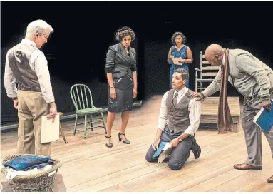  ?? LAUREN GARBUTT ?? Patrick Galligan, left, Kiera Sangster, Nafeesa Monroe, Kaleb Alexander (kneeling) and David Alan Anderson perform a scene from “Trouble in Mind” at the Shaw Festival. The N-word is spoken twice in the 1955 play by Alice Childress.