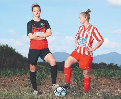  ??  ?? FACING OFF: Leichhardt captain Stacey Jones and her Innisfail United counterpar­t Kaila Musumeci prepare for battle. Picture: JUSTIN BRIERTY