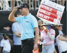  ?? Eric Risberg / Associated Press ?? Brendan Steele acknowledg­es the crowd after shooting a 69 for a two-stroke victory at Silverado Resort in Napa.