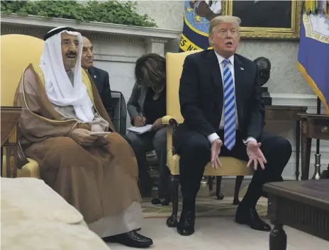  ??  ?? Kuwaiti Emir Sheikh Sabah and US President Donald Trump meet in the Oval Office of the White House on Wednesday