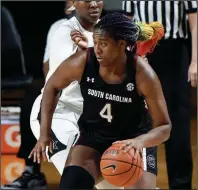  ?? (AP/Mark Zaleski) ?? Arkansas will face off today against a South Carolina team — led by 6-5 sophomore forward Aliyah Boston — that ranks third in the country in rebounds per game and second in rebound margin. Boston averaged 16.7 points and 17.7 rebounds in three games a year ago against the Razorbacks.