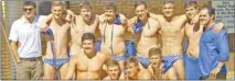  ??  ?? WINNING COMBINATIO­N: The Grey water polo team which won the SACS Festival in Cape Town includes (back, from left) Neil Wessels (manager), Jason James, Brandon Brown, Greg Aubin, Dayne Bonnage, Jeremy Ward, Oscar Biggs, Hadyn Skinner (coach), (front,...