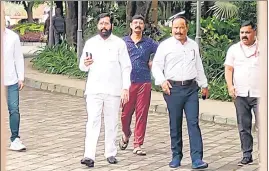  ?? PTI ?? Rebel Shiv Sena leader Eknath Shinde arrives to address media at a hotel where he is staying with other supporting MLAs, in Guwahati on Tuesday.