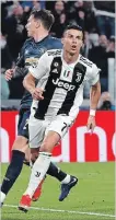  ?? ANTONIO CALANNI THE ASSOCIATED PRESS ?? Juventus forward Cristiano Ronaldo celebrates after scoring against Manchester United in Turin, Italy, Wednesday.