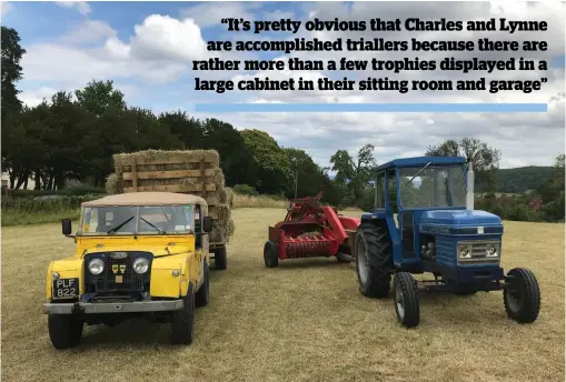  ??  ?? Bringing in the hay with tech from the 1950s (Buttercup), the 1960s (Massey Ferguson 703 baler) and the 1970s (Leyland 255 tractor)