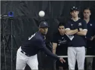  ?? FRANK FRANKLIN II - THE ASSOCIATED PRESS ?? New York Yankees’ Luis Severino delivers a pitch in the bullpenn during a spring training baseball workout