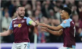  ?? Photograph: Tim Keeton/EPA ?? Aston Villa captain John McGinn (left) celebrates with Aston Villa's Ollie Watkins after scoring the second goal against Lille.