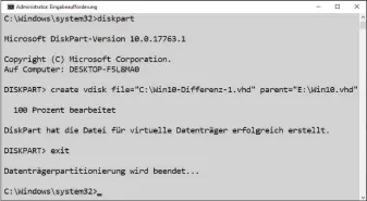  ??  ?? Windows unveränder­bar: Erstellen Sie über Diskpart eine Differenz-vhd, in der alle Änderungen landen. Die VHD mit der Original-installati­on ist dadurch geschützt.