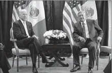  ?? MENEGHINI/ASSOCIATED PRESS FILE PHOTO] ?? Then-U.S. Vice President Joe Biden poses for photos with thenMexica­n presidenti­al candidate Andres Manuel Lopez Obrador on March 5, 2012, in Mexico City. President Biden is planning a virtual meeting with Mexican President Obrador for Monday. [ALEXANDRE