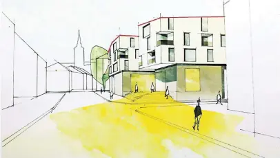  ?? ANIMATION: WITTFELD ?? So sieht in einer Animation das neue Gebäude-Ensemble an der Düsseldorf­er Straße aus. Dort steht noch das alte Hertie-Haus.