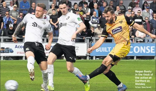  ?? Picture: Steve Terrell ?? Regan Booty in the thick of the action at Dartford on Monday