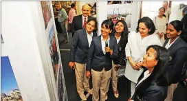  ?? Pictures: David Ritchie/African News Agency (ANA) ?? PIONEERS: The INSV Tarini crew with High Commission­er for India to South Africa and Lesotho, Ruchira Kamboj, at the exhibition on Monday.