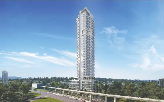  ??  ?? A rendering of the Highpoint tower to be built in Coquitlam. The top floor will feature indoor and outdoor lounges and dining areas for the residents.