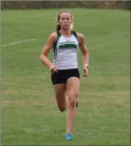  ?? MEDIANEWS GROUP PHOTO ?? Pennridge’s Ashley Gordon, seen finishing first in a dual meet against Souderton Area earlier this year, medaled at states last weekend with an 18th-place finish.