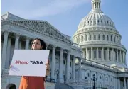  ?? /Reuters ?? To ban or not to ban: A demonstrat­or outside the US Capitol after a press conference by TikTok creators to voice their opposition to the pending US crackdown legislatio­n on TikTok.