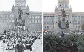  ??  ?? ► A la izquierda, manifestan­tes protestas en la plaza Wasceslas en Praga.