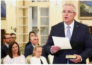  ?? The new
PM: Morrison attending a swearing-in ceremony in Canberra, Australia. — Reuters ??