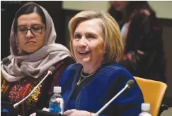  ?? (Carlo Allegri/Reuters) ?? FORMER US secretary of state Hillary Clinton speaks about including women in the peace process in Afghanista­n, at UN Headquarte­rs in New York in March 2020.