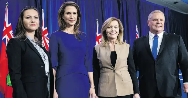  ?? ERROL McGIHON / POSTMEDIA NEWS ?? Ontario PC leadership hopefuls, from left, Tanya Granic Allen, Caroline Mulroney, Christine Elliott and Doug Ford Wednesday in Ottawa.