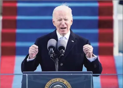  ?? Patrick Semansky / Associated Press ?? President Joe Biden speaks Wednesday during the 59th Presidenti­al Inaugurati­on at the U.S. Capitol in Washington.