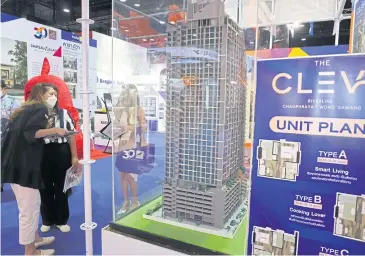  ?? VARUTH HIRUNYATHE­B ?? A model of a condominiu­m is displayed at a house and condo fair held at the Queen Sirikit National Convention Center last month.